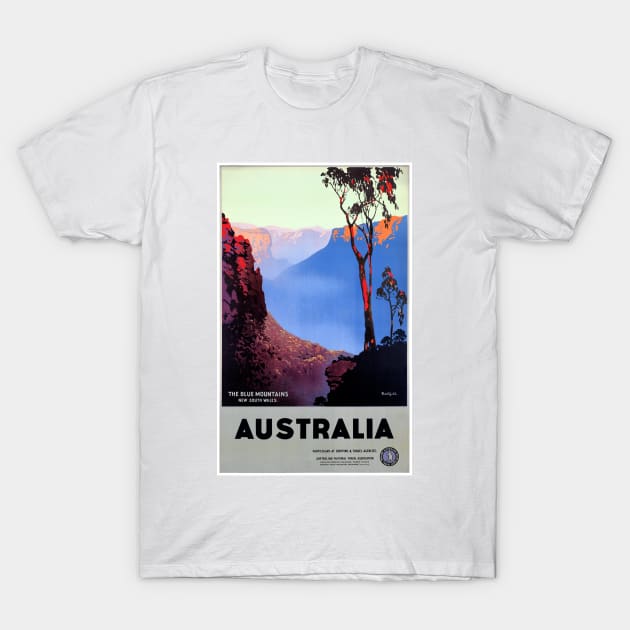 Vintage Travel Poster The Blue Mountains Australia T-Shirt by vintagetreasure